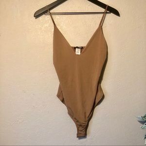 New! Fashion Nova Tan V- Neck Bodysuit